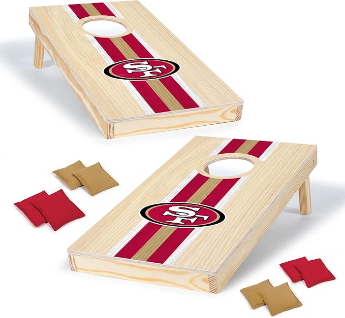 NFL Football Portable Size 1' x 2' Solid Wood Cornhole Set with Direct Print HD Team Graphics – Travel Size
