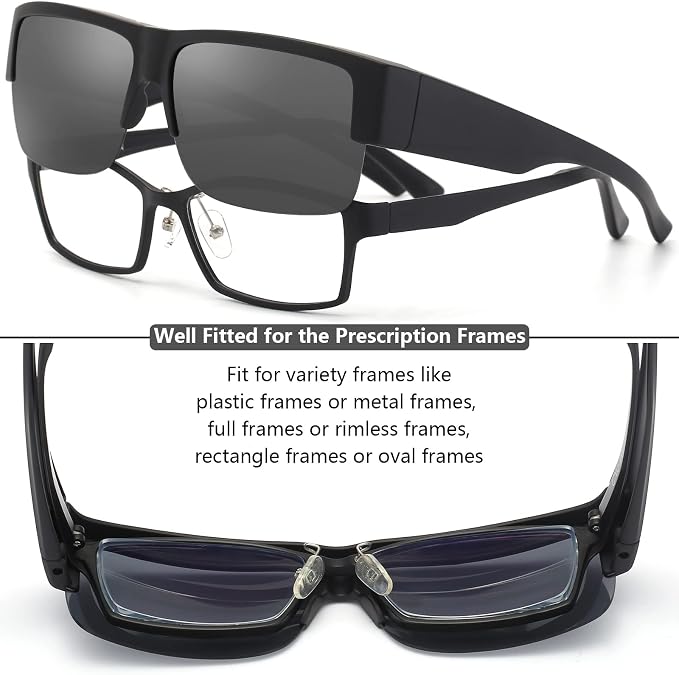 CAXMAN Fit Over Glasses Sunglasses for Men & Women Polarized Lens 100% UV Protection