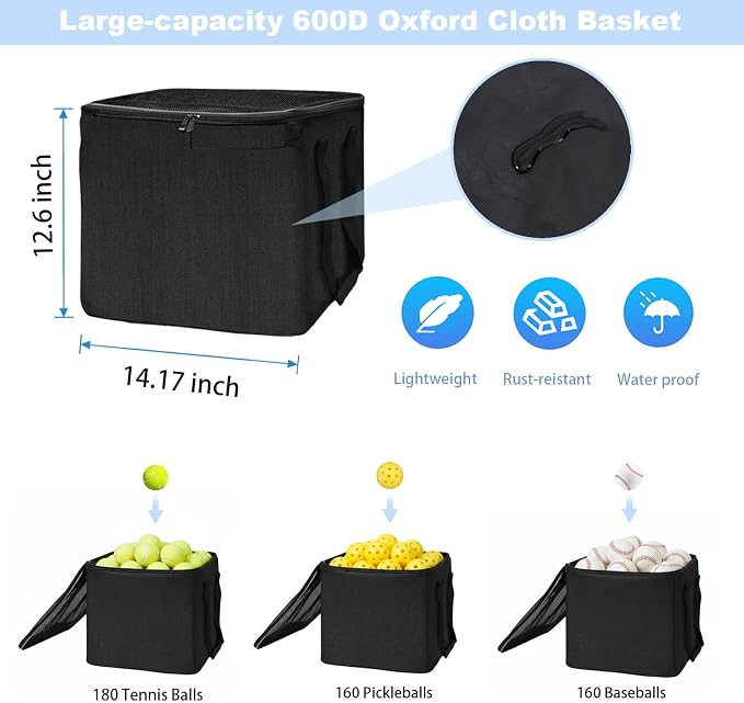 Retractable Tennis Ball Hopper Holds 180 Balls, Upgraded Tennis Ball Basket, Easy to Use Without Installation for Tennis Training and Teaching