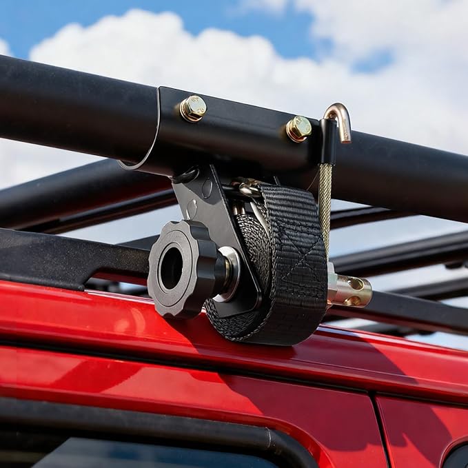 VEVOR Ladder Rack Ratchet Straps, 2'' Black Round Tube Mount, 1.5'' Wide x 7.5' Long Black Ladder Rack Straps with Double J-Hooks, 500 lbs Load Heavy Duty, Cargo Buckle Lock Strap (2 Pack)