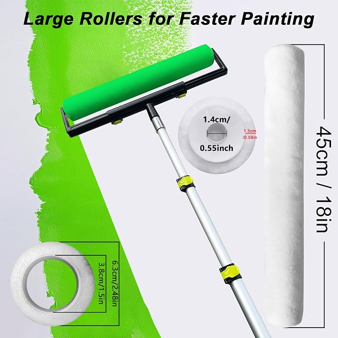 18-inch Paint Roller Kit, 7 Rollers + 24-inch Paint Roller Tray, 18 "Ultra-fine Fiber Paint Rollers, Paint Extension Rods, Suitable for DIY Interior and Exterior Walls, Rooms