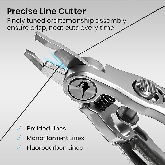 Pristis 4-in-1 Fishing Line Cutter, Fly Tying Scissors with O Ring Spliter, Nippers, Lure Eye Cleaner and Hook Sharpner Kit, Stainless Steel Braided Mono Fluoro Clippers, Pliers Tool Accessories