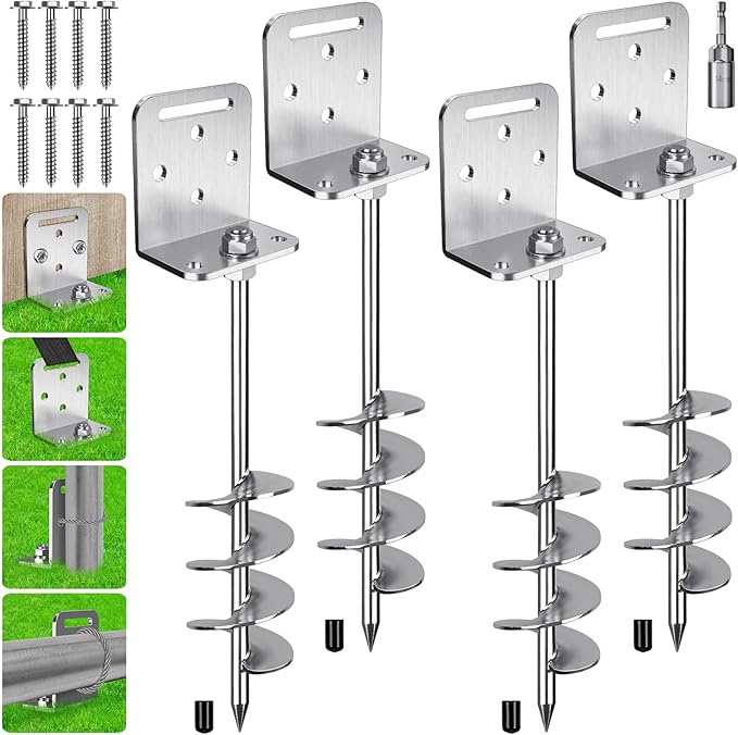 BeneLabel 2/4/6 Pack 18" 24" Ground Anchors Screw in Shed Anchor with L Bracket Trampoline Anchor Spiral Swingset Anchors for Swing Set, Mobile Home, Fence, Playset, Tent, Canopy, Carport