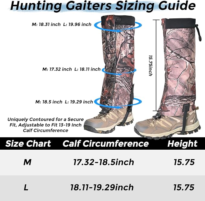 Leg Gaiters- Waterproof Boot Gaiter for Men & Women, with 1000D Wear Resistantand Snowproof and Waterproof Leg Protectors for Hiking and Camping
