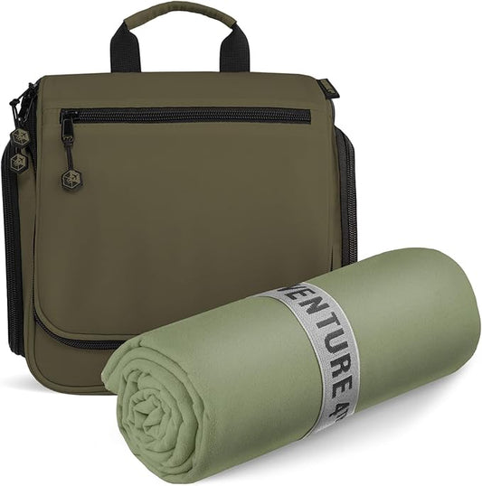 VENTURE 4TH Travel Toiletry Bag & Quick Dry Towel Set - Ideal Travel Bundle for Camping, Hiking, Backpacking and Business Trips - Size L Travel Towel