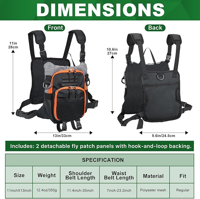 Fly Fishing Chest Pack with Workstation, Lightweight Adjustable | Holds Multiple Fly Boxes, Back Net Holder, 2 Removable Foam Fly Holders