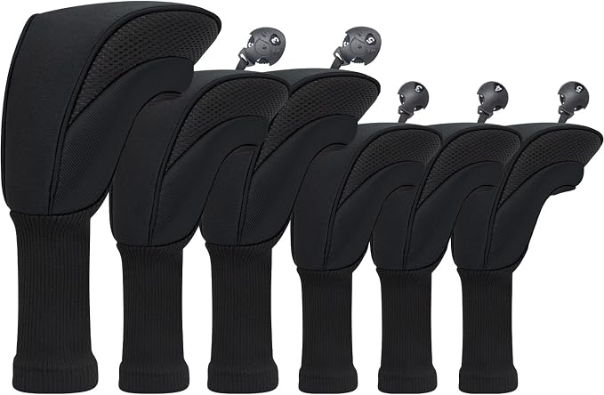 Golf Club Head Covers for Woods 3/4/5/6 Pieces Long Neck Mesh Sports Golf Club Headcovers Set with Interchangeable No. Tags 3 4 5 6 7 X Golf Accessories for Men Women