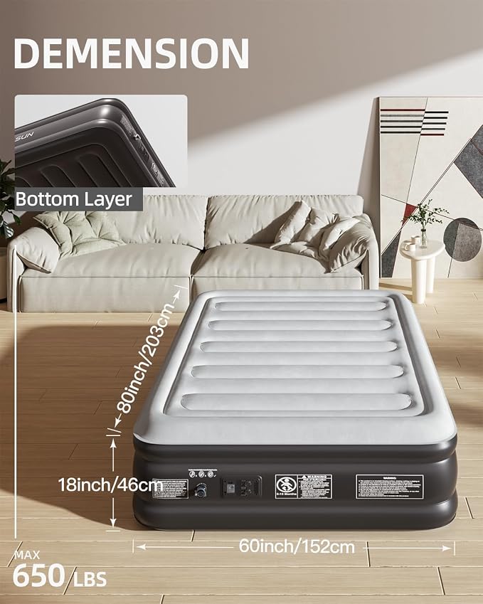 CHILLSUN 2026 Upgraded Queen Air Mattress with Built in Pump, 3 Mins Quick Self-Inflation Blow Up Mattress, Flocked Top Inflatable Mattress, Leak-Proof Airbed for Camping Guests and Home