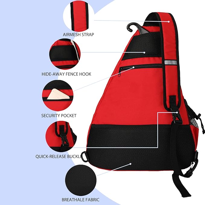 Goloni Pickleball Sling Bag for Men Women, Lightweight Pickleball Backpack with Fence Hook