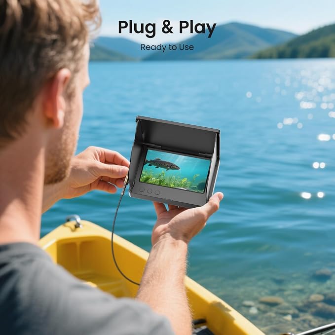 Eyoyo Underwater Fishing Camera with 4.3" LCD Monitor | 65ft Cable, 8 IR Night Vision Lights, 195° Wide Angle Lens, 5000mAh Battery, for Ice, Lake, Boat & Kayak Fishing