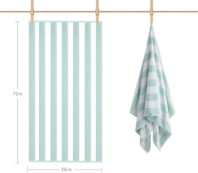 LULUHOME Large Oversized Beach Towel - Big Cotton Towel 36 x 70 Inch Striped Pool Towel, XL Cabana Soft Swimming Towel for Adult Men Women,Soft Aqua