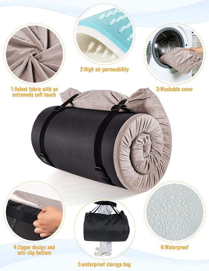 Memory Foam Camping Mattress Pad, Ventilated Breathable Design CertiPUR-US & Oeko-TEX Certified Sleeping Pad Waterproof 3inch Non-Slip Portable Sleeping Camping Mat with Storage Bag for Car Travel