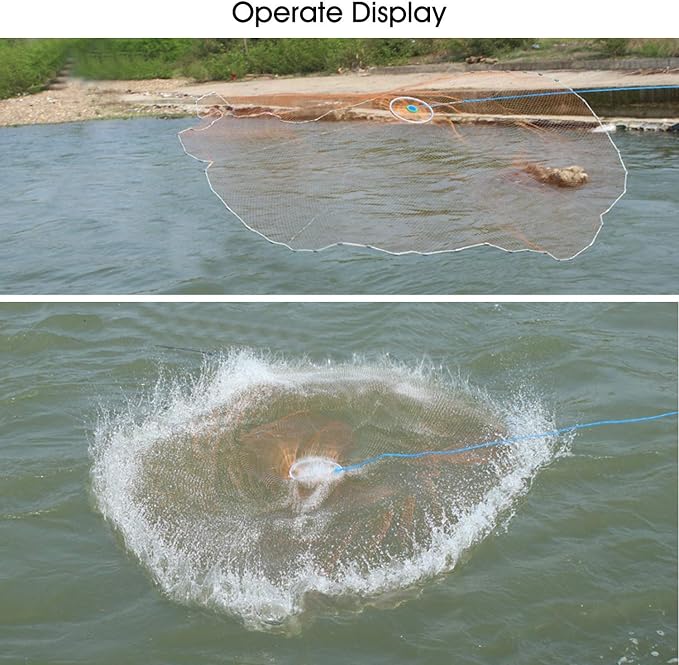 Cast Fishing Net with Aluminum Frame, 0.8 inch Mesh, 7.8-13.8 ft Diameter