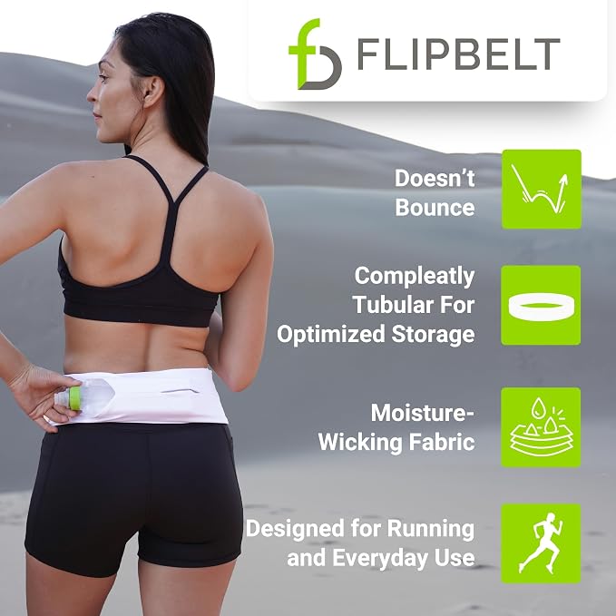 FlipBelt Classic Running Belt, Belt Bag & Fanny Pack for Men and Women - Phone Holder, Waist Pack, Running Accessories, Belt Pouch, Money Belt, USA Running Company