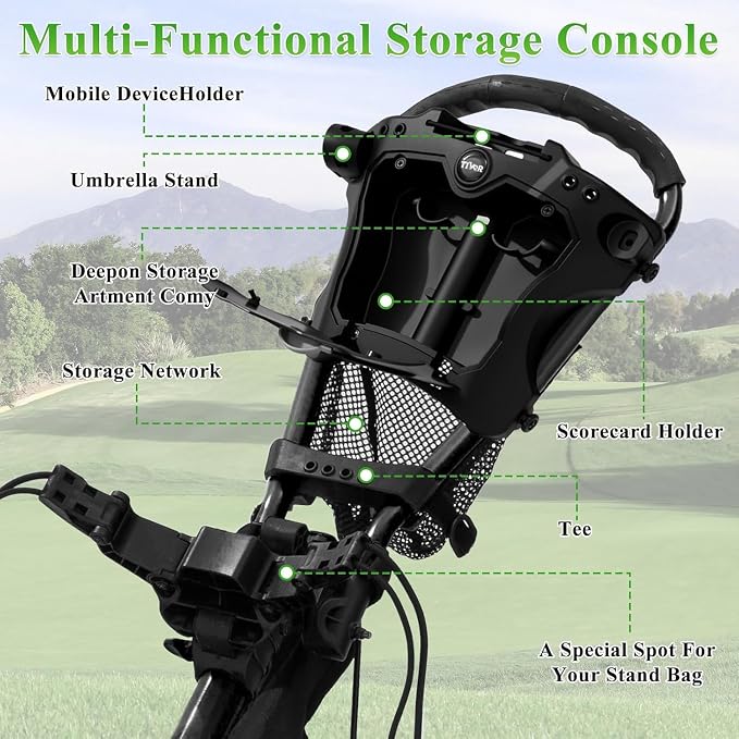 Tivor 3 Wheel Golf Push Cart, Lightweight Push Cart Golf One-Click Folding, Adjustable Height Pushcart for Golf Bags, Compact Design for Ladies, Junior Golfers
