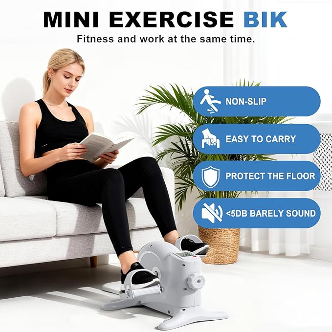 OSCILLATING SLIM Mini Exercise Bike & Under Desk Elliptical,Under Desk Bike Pedal Exerciser, for Seniors Arms & Legs Workout with LCD Display,Gifts for Women Men
