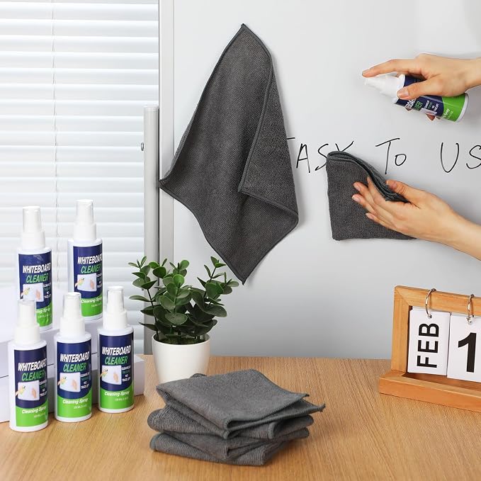 Fuyoooo 12 Pcs Whiteboard Cleaner Spray Dry Erase Board Cleaner with Magnetic Cloth White Board Cleaning Spray Removes Stubborn Marks from Whiteboards Chalkboard(100ml)