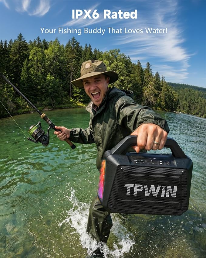 Bluetooth Speaker - 80W Loud Rugged Outdoor Speakers, IPX6 Waterproof, 20H Playtime, Deep Bass, Lightshow, TWS, BT 5.3 Wireless, Portable for Travel Hiking Camping Beach Pool - Black