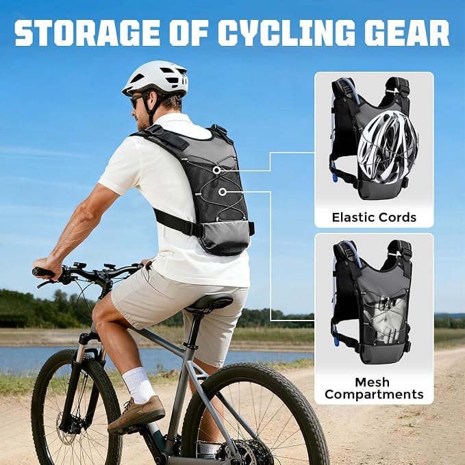 Running Hydration Vest with 2L Water Bladder， Lightweight Adjustable Hydration EDC Chest Pack for Men and Women, Water Backpack for Hiking, Cycling