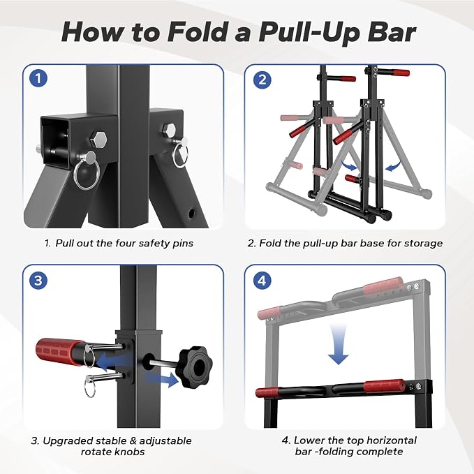 Foldable Pull Up Bar Free Standing, Strength Training Pull-up Bars Adjustable Pull Up Station, Power Tower Pull Up Bar MultiFunction Pull Up Dip Station Workout Equipment For Home Gym Support 480 LBS