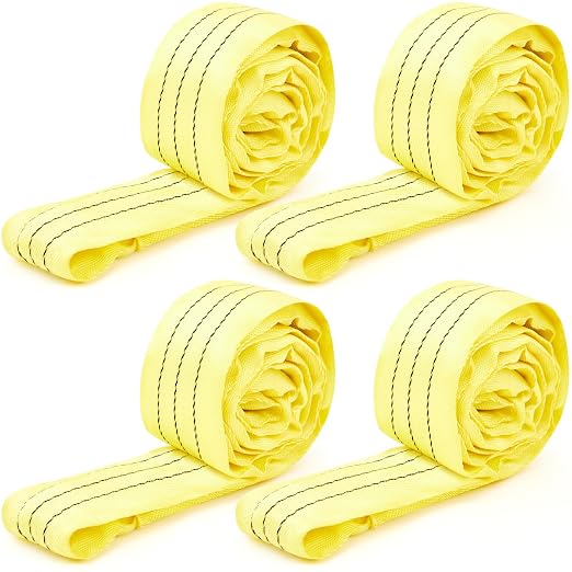 Fabbay 4 Pcs 4 Feet Heavy Duty Polyester Endless Loop Round Lift Slings Lifting Straps for Hoist Towing Moving Furniture Rigging Equipment, 8400 LB Vertical 6700 LB Choker 16800 LBs Basket(Yellow)