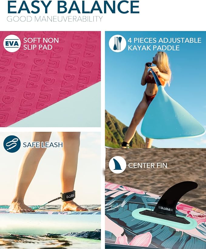 DAMA Inflatable Stand Up Paddle Boards for Adults w/Sup Board Accessories Hand Pump 4pcs Kayak Floating Paddle | Wide Stance, Bottom Fin Paddling Surf Control
