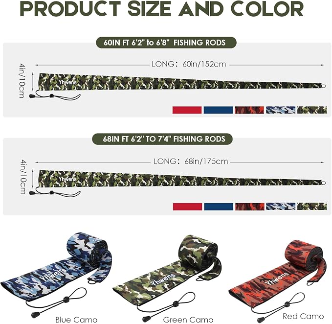 Neoprene Fishing Rod Sleeve Rod Sleeves Fishing Pole Sleeve Rod Socks for Fishing Poles Rod Cover Rod Protector Durable for Casting Spinning Trolling Sea Fishing Rod Storage