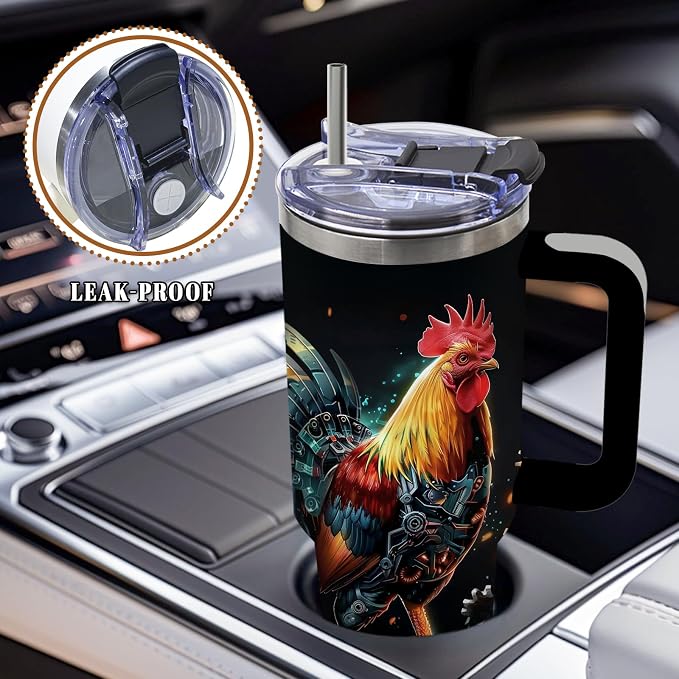 DUUV Mechanical Rooster Tumbler 40oz, Insulated Chicken Gifts for Men | Cyber Rooster Tumbler Leakproof, Robot Chicken Water Bottle for Gym, Fathers Day Birthday Gifts for Chicken Owners, 1 Pack