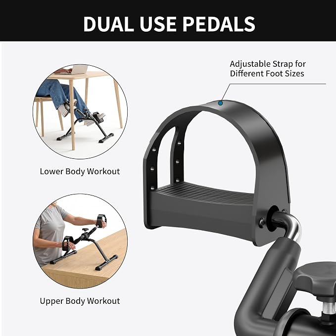 Pedal Exerciser Mini Stationary Cycle with Adjustable Resistance, Under Desk Bike for Home Exercise Equipment, Lightweight and Compact