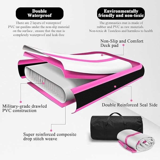 Estgora Gymnastics Mat for Tumbling Tumble Track, Thick Inflatable Gymnastic Training Equipment For kids At Home Gym Cheerleading with Electric Pump