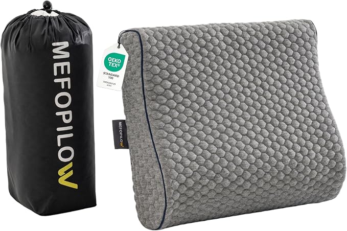 Memory Foam Travel Pillow with Washable Cover & Carry Bag – Compact, Soft & Breathable Neck Pillow for Airplane, Camping & Car (Gray- Without Spare Cover, 13.8x11.8x3.9/3.1 inches)