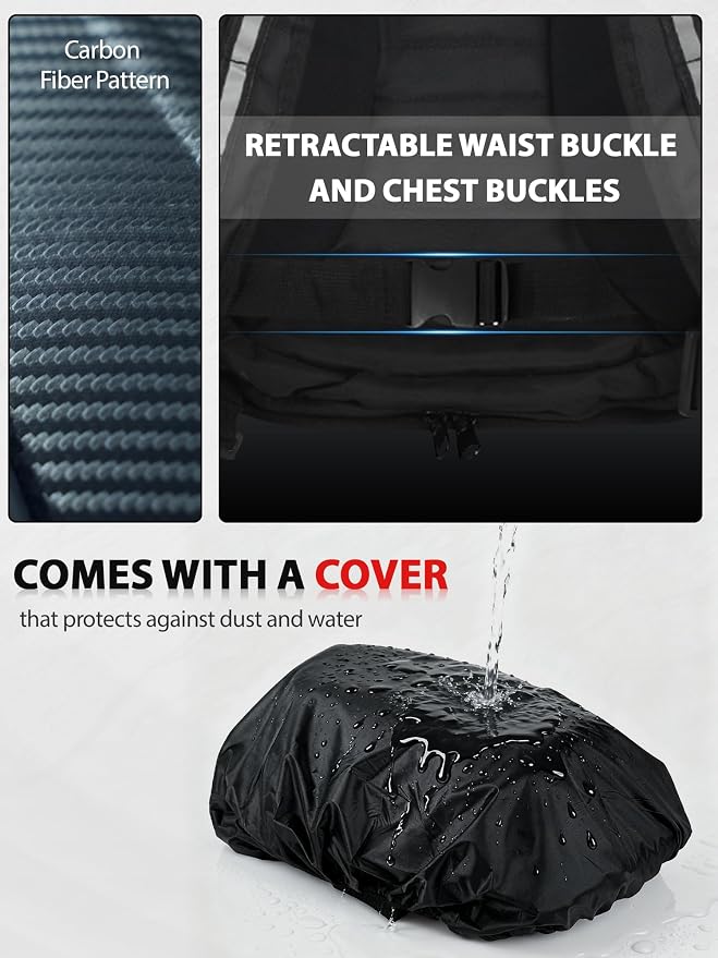 JFG RACING Motorcycle Backpack,30L Hardshell Carbon Fiber Pattern Waterproof Helmet Backpack for Men Riding Bag for Travel Daily Storage Motorcycles Accessories