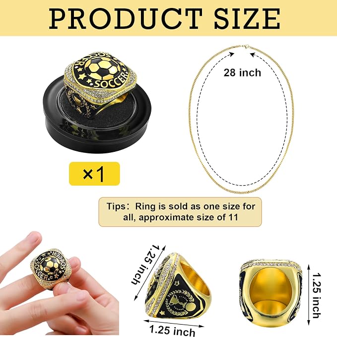 Highergo 1 PC Champion Mvp Rings Baseball Soccer Basketball Volleyball Football Softball Trophy Ring with Display Stand and Neck Chain Size 11 for Winner Tournament Award Gift(Baseball)