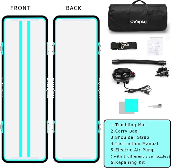 Inflatable Air Gymnastics Mats for Tumbling, 10ft/13ft/16ft/20ft Tumble Track Tumbling Mats for Kids, 4/8 Inches Thick Training Mat with Electric Pump Gymnastics Equipment for Kids Mat