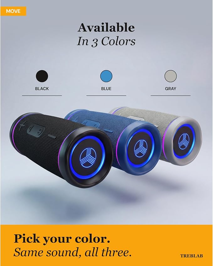 TREBLAB HD77 – Waterproof Bluetooth Speaker, 30W Loud 360° Sound, Deep Bass, IPX7, TWS Pairing, RGB Lights, 20H Battery, Portable Wireless Speaker for Outdoor, Beach, Camping, Party, Travel