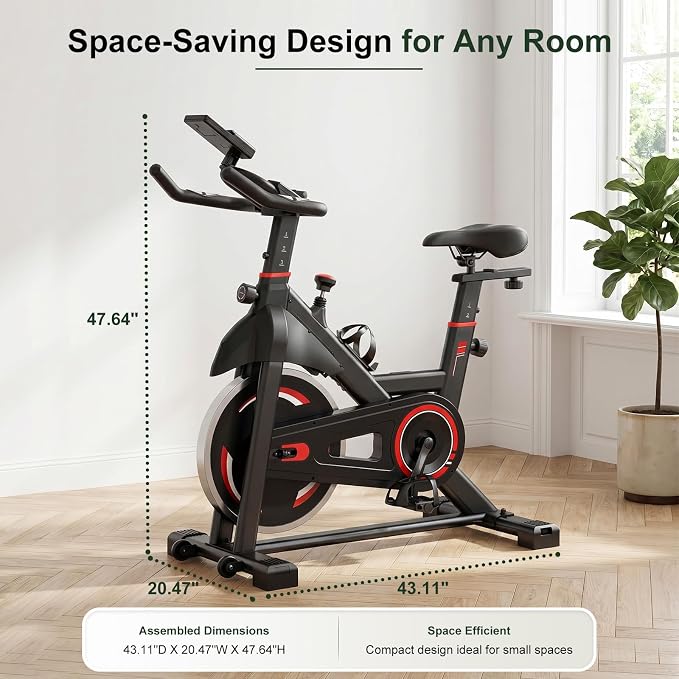 Exercise Bike with APP, Stationary Bike for Home, Workout Bike for Adults & Seniors, Indoor Cycling Bike with Adjustable Resistance, Low Noise, Easy Assembly, 265LB Weight Capacity