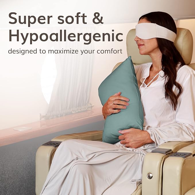 Happyluxe Odyssey Travel Pillow for Long Flights - Soft, Small, Alternative to Down and Memory Foam. 17 x 13in - Made in the USA, Sage Green Airplane Pillow for Adults Sleeping, Camping or Nap