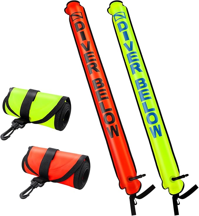 Surface Marker Buoy, Scuba Diving Surface Marker Signal Tube with Reflective Strip and Plastic Clip