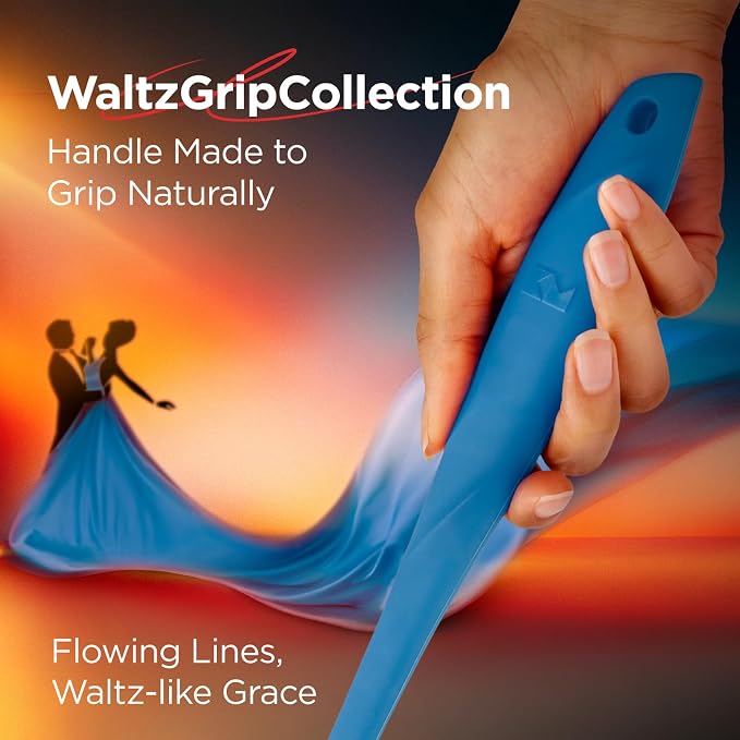 Kitchen Mama WaltzGrip Platinum Silicone Jar and Can Spatula Utensil Set: Heat-Resistant, Nonstick Scraper, Scooping, Perfect for Smoothies, Jam, Cream, Peanut Butter, Dishwasher Cooking Gadget (Blue)