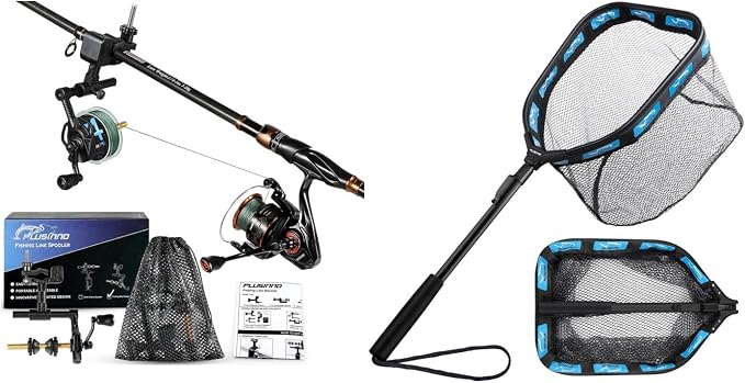 PLUSINNO Fishing Line Spooler，with Floating Fishing Net for Steelhead, Salmon, Fly, Kayak, Catfish, Bass,