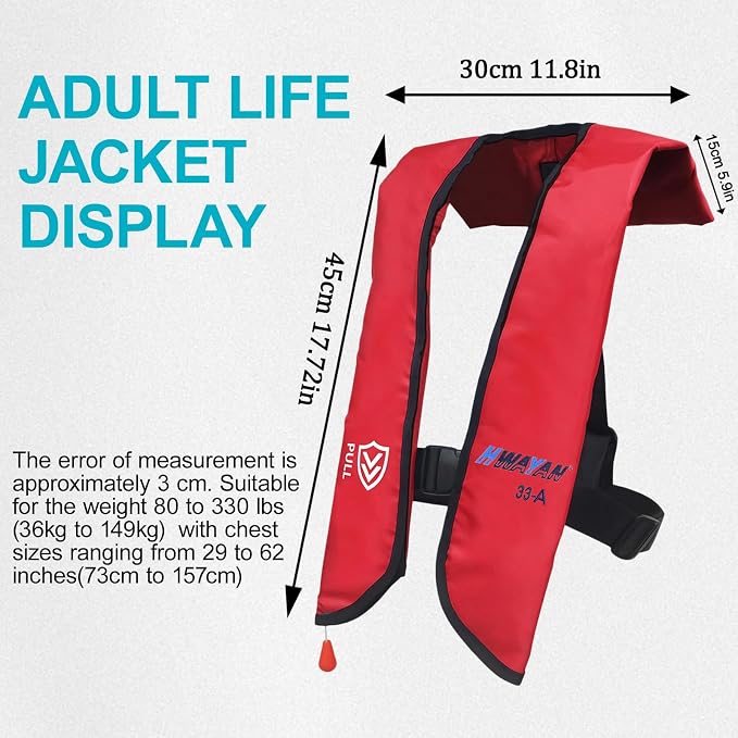Automatic Inflatable Life Jacket | Inflatable PFD Jackets for Adults|Kayak Life Vest | for Outdoor Water Sports | Fishing Sailing | Jet Skiing | Supports up to 330 lbs