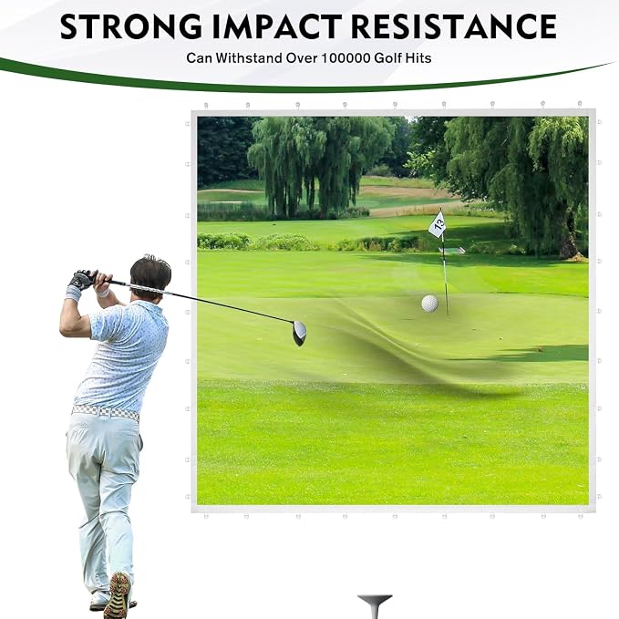 Golf Impact Screen with Upgraded Grommet Slings, 3D Air Mash Golf Simulator Impact Screen for Training, Golf Simulators Hitting Mat for Home, Indoor, Outdoor