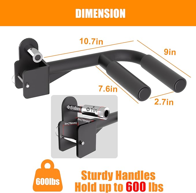 Muti-Grip Dip Bars Attachment for Power Cage with 5/8" or 1" Hole, Non-Slip Wide & Narrow Grip Dips Double Handles, 600 lbs Capacity, Squat Rack Attachment for Dips, Inverted Rows, Push-Ups