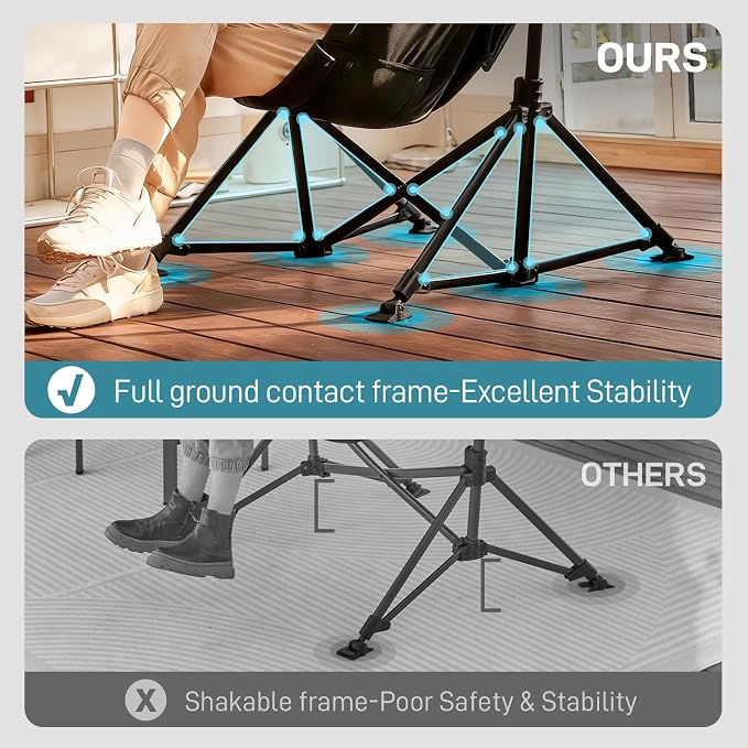 EVER ADVANCED Padded Oversized Hammock Camping Chair, Compact Heavy Duty Swing Chair with Multi-Storage Pockets, Portable Folding Rocking Camping Chair, Support Up to 400lbs, Black