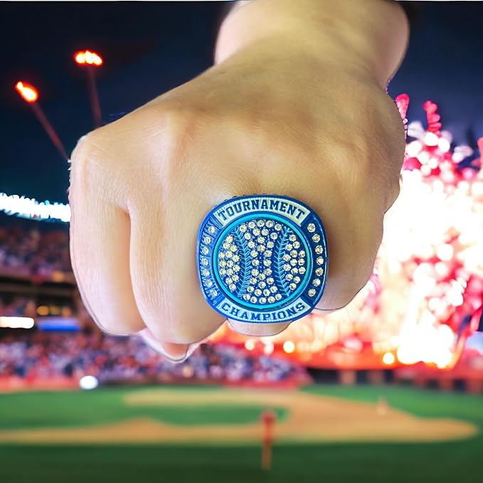 Legacy Rings 1 or 12 Pack Light Blue and Navy Blue Baseball Softball Championship Trophy Ring Award for Tournament Champion