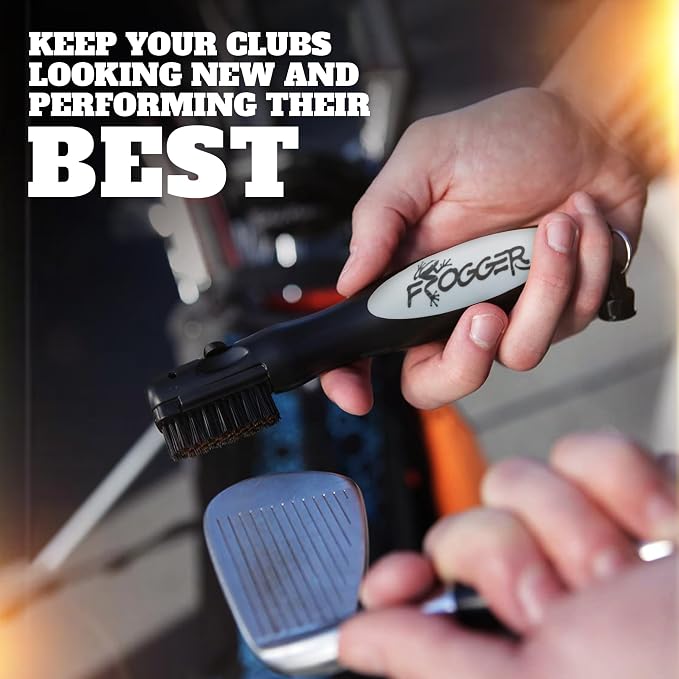 Frogger BrushPro Latch-It Golf Club Cleaner, Ergonomic Grip and Latch-it Magnet - Professional Golf Club Brush and Groove Cleaner for Golfers