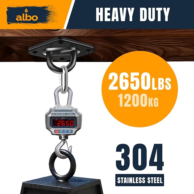 Albo Diamond Plate 2650lbs Swing Hangers 4 PCS - Heavy Duty Ceiling Mount Hooks with Snap Carabiners, 304 Stainless Steel for Wood & Concrete & Metal, Indoor Outdoor Anchor for Hammock, Yoga, TRX