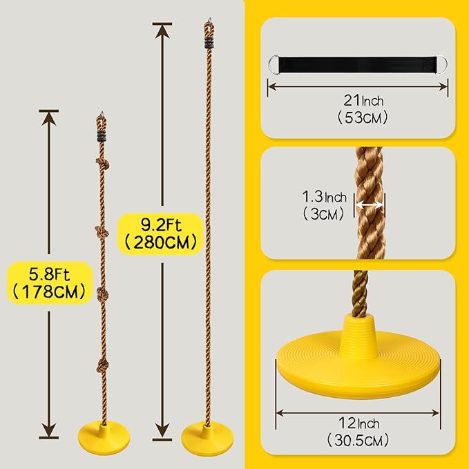 ZNCMRR Tree Swing for Kids Swing Set Accessories Climbing Rope for Kids with Disc Seat Rope Swings for Tree Disc Swing for Kid Outdoor Swings Easy Installation Heavy Duty Adjustable