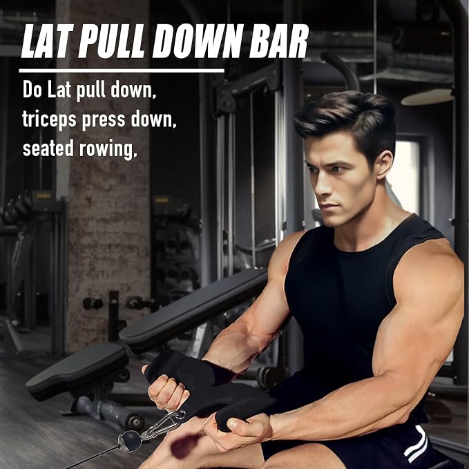 MARSAFIT Home Gym Fitness Rowing T-bar V-bar Pulley Cable Machine Attachment, Bicep Curl Tricep LAT pulldown Bar Back Strength Training Handle Grips LAT Pull Down Bar for Seat Row Workout