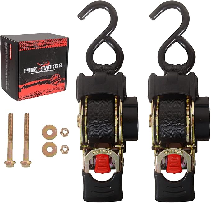 2 Pack Bolt-On Retractable Ratchet Straps (1" x5.3'), Self Retractable Ratchet Tie Down Straps Auto Retracting Transom Tie Down Straps for Boats, Jet Skis, Motorcycles, ATVs, Cargo